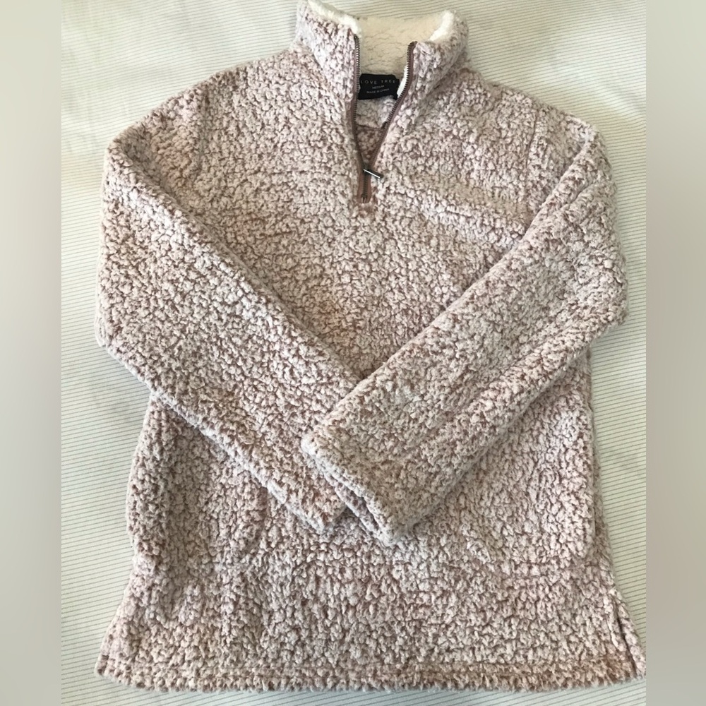 Love Tree pink Sherpa quarter zip pullover, size M